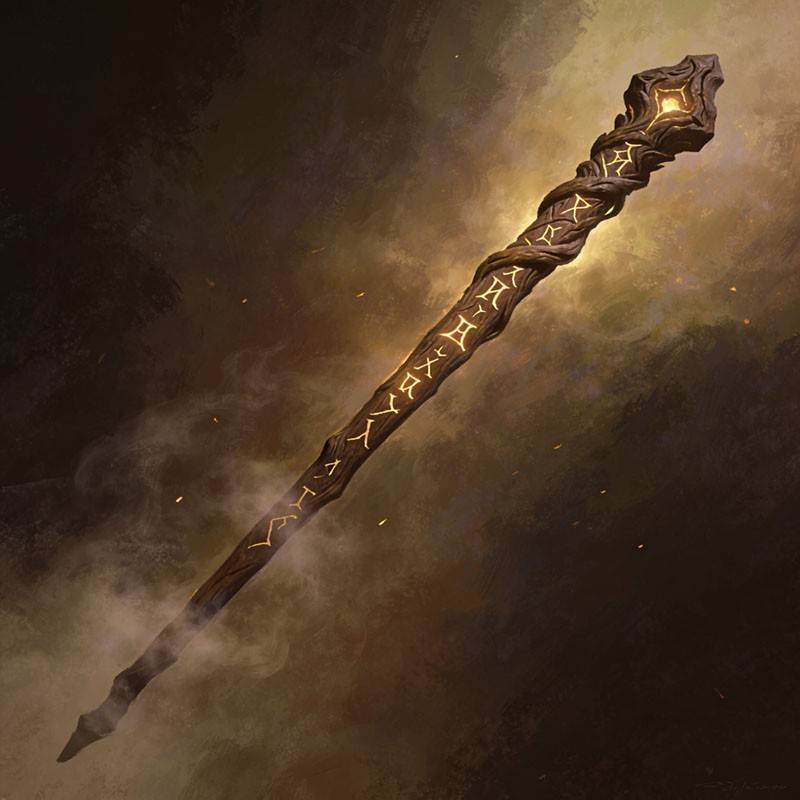 Wizards staff with arcane symbols.