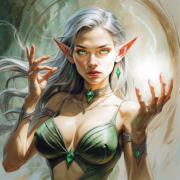 Female Elf casting spell.